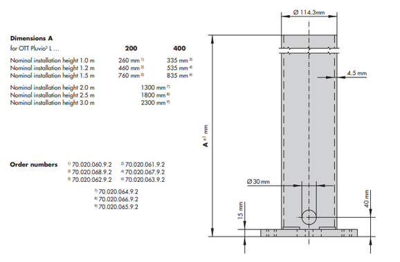 OTT 4" pedestal with bottom plate, 1.0 m installation height, OTT Pluvio2L 200 