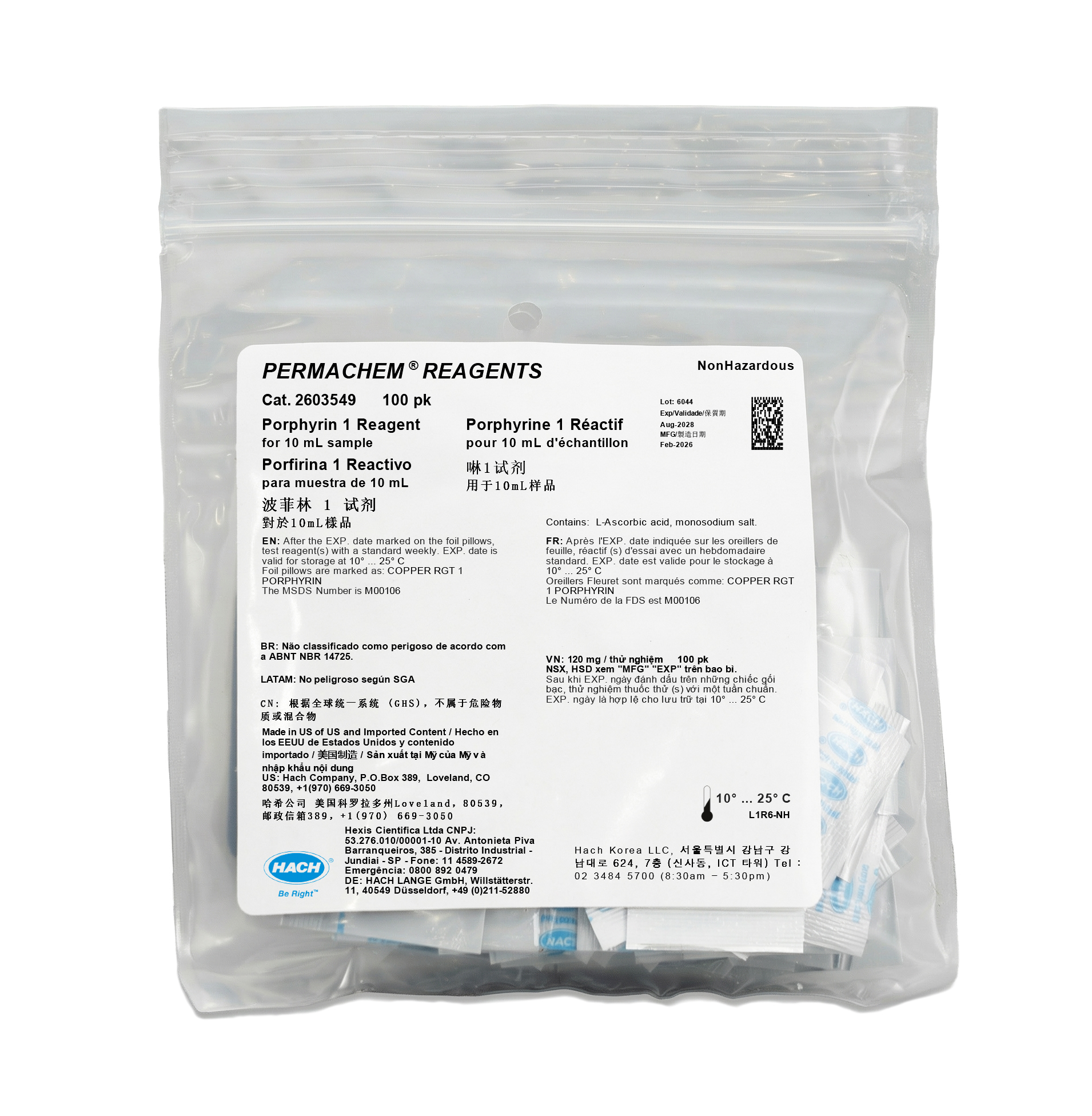 Porphyrin 1 Reagent Powder Pillows, 10 mL, pk/100 | Hach