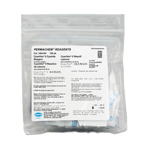 CyaniVer 5 Cyanide Reagent Powder Pillows, 25mL, pk/100