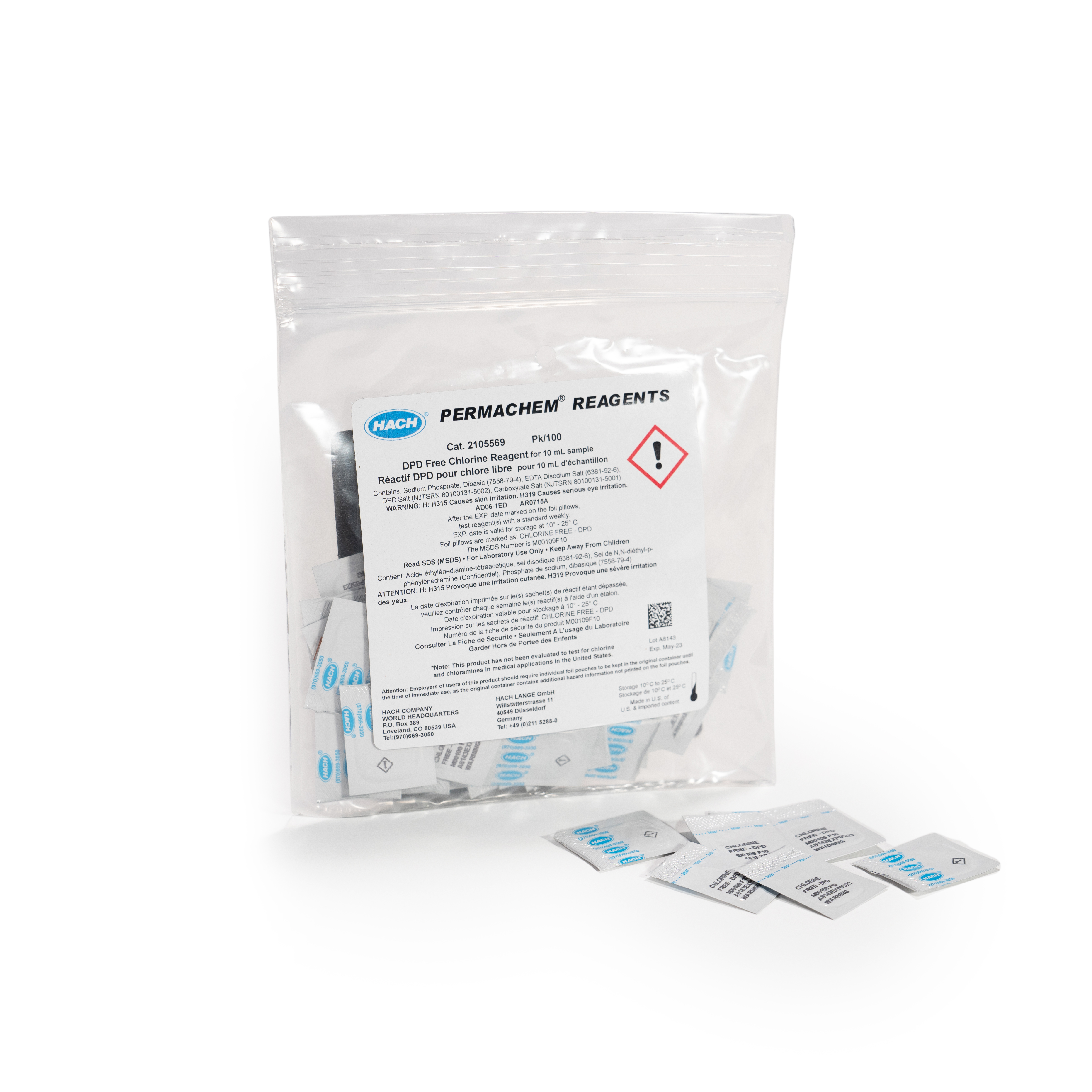 DPD Free Chlorine Reagent Powder Pillows, 10 mL, pk/100 | Hach