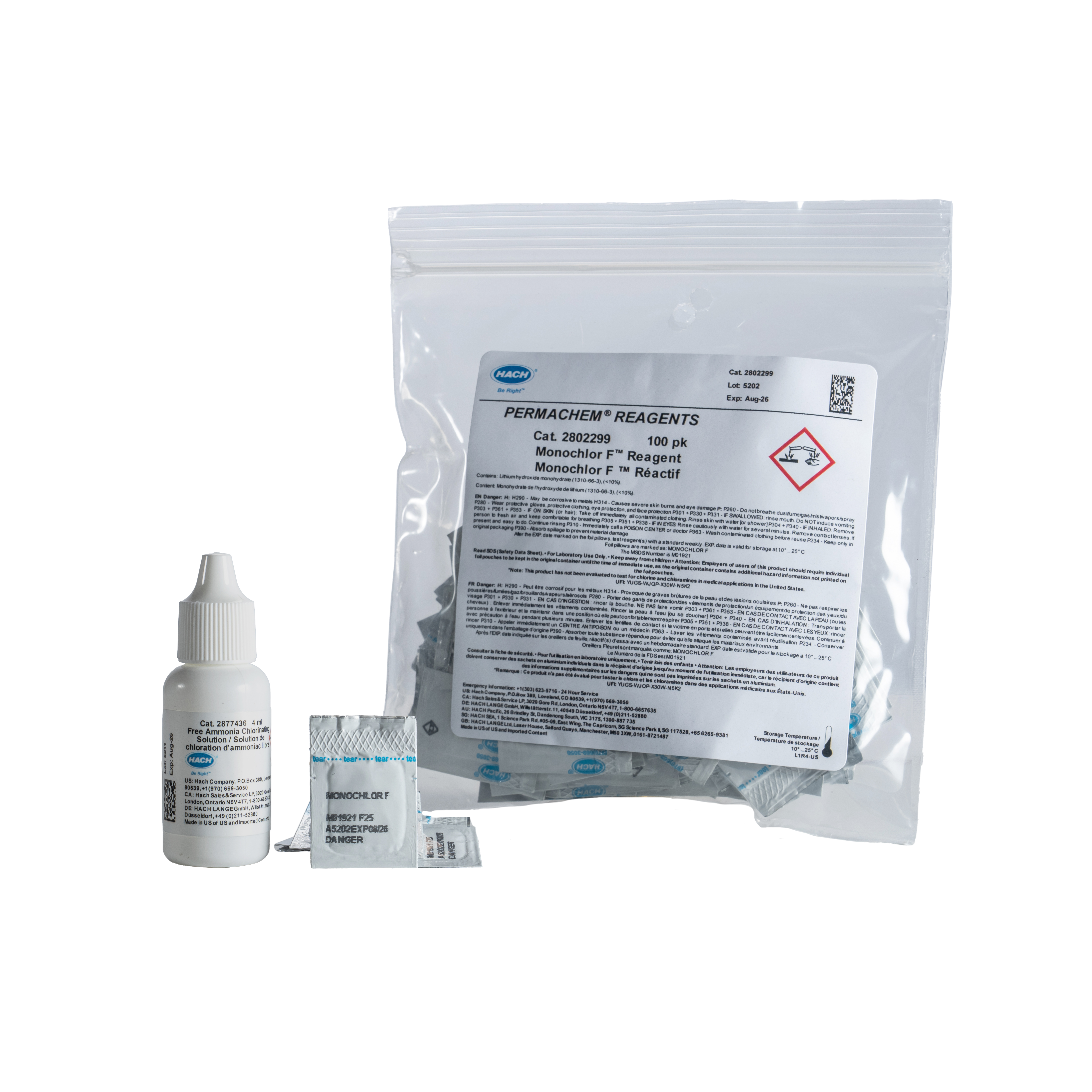 Monochloramine and Free Ammonia Reagent Set, 50 Tests | Hach