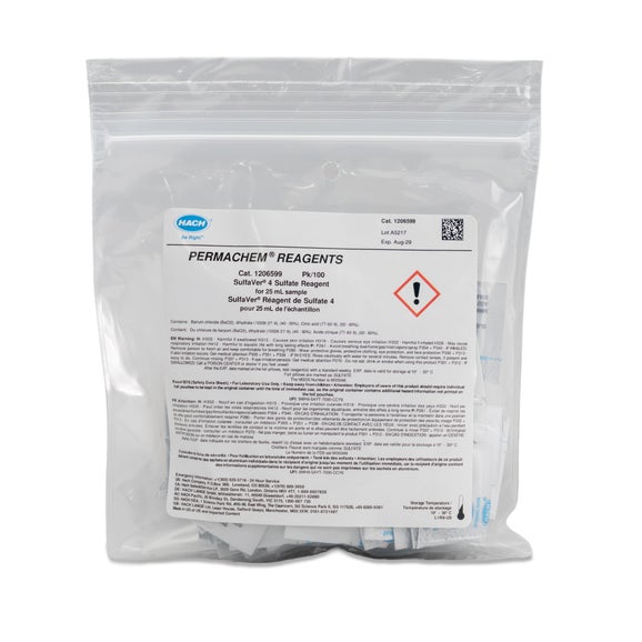 SulfaVer 4 Sulfate Reagent Powder Pillows, 2-70 mg/L, 25 mL sample, pk/100