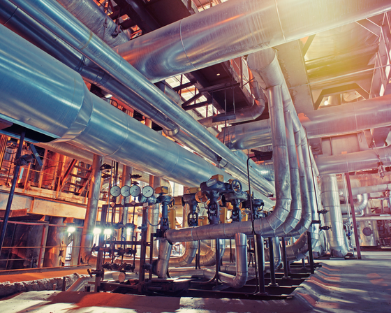 Equipment, cables and piping as found inside of a modern industrial water plant