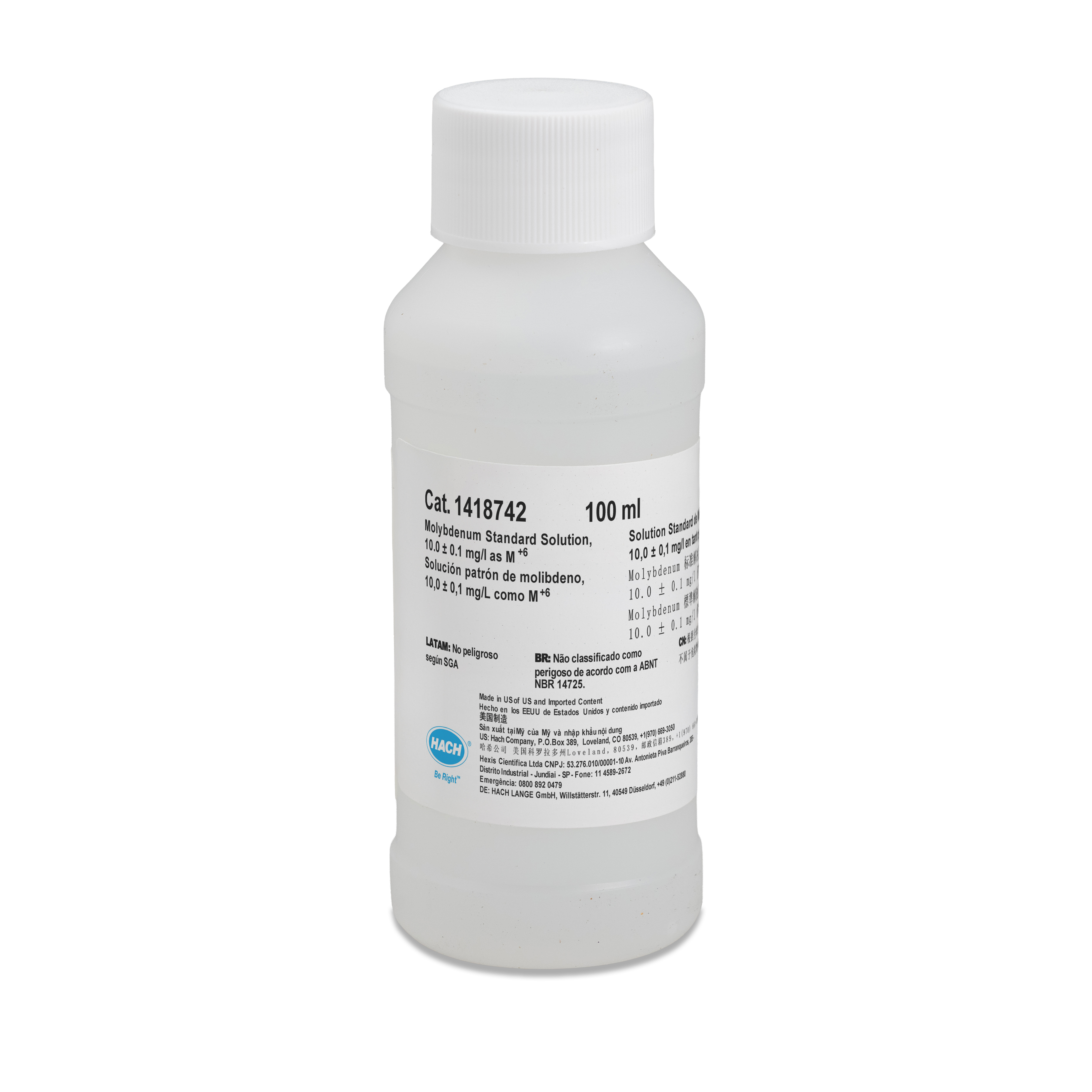 Molybdenum Standard Solution, 10 mg/L as Mo (NIST), 100 mL