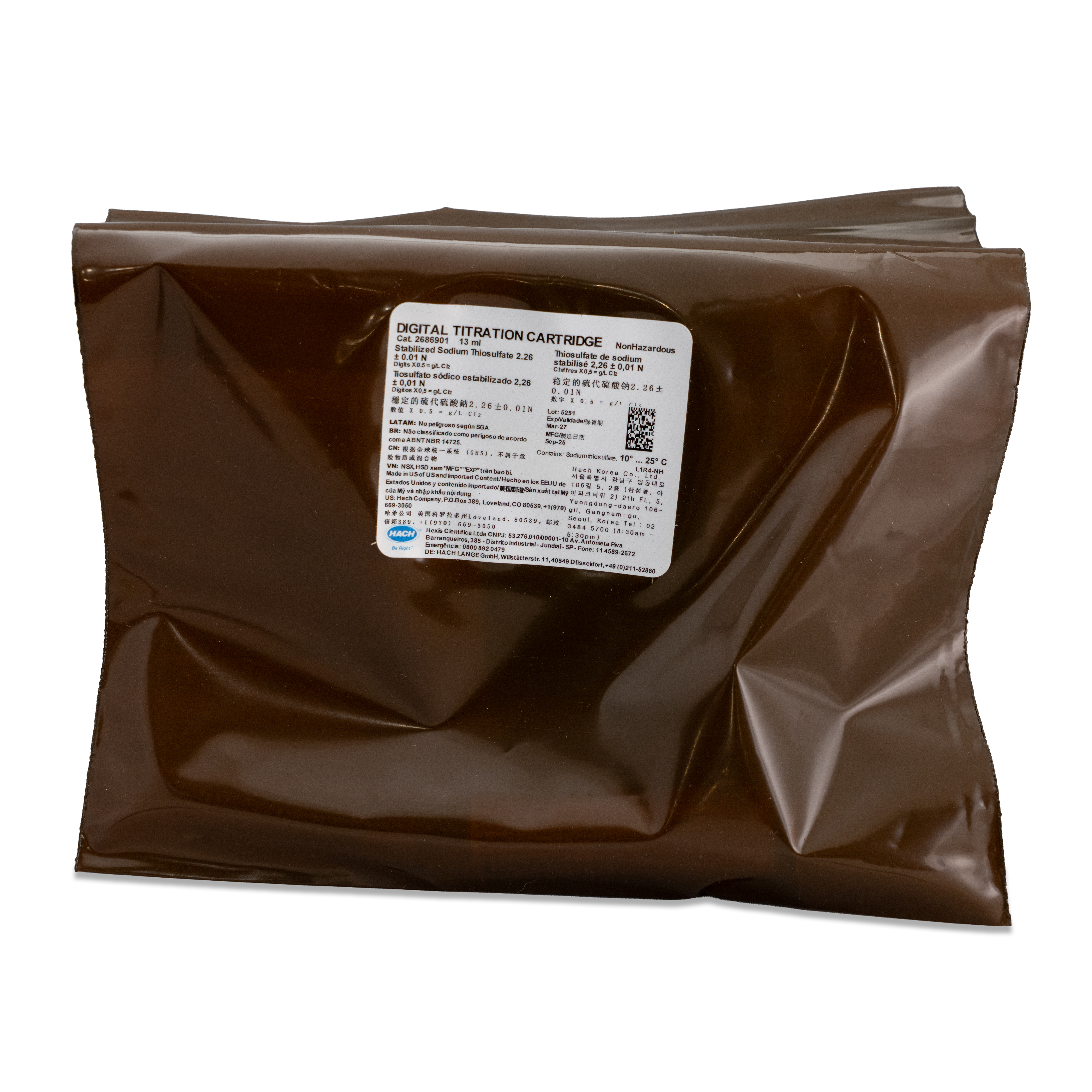 Sodium thiosulfate (stabilized) digital titrator cartridge, 2.26 N