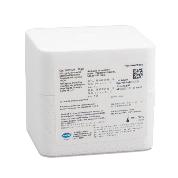 Nitrogen-Ammonia Standard Solution, 50 mg/L as NH₃-N,  pk/20 - 2 mL  PourRite Ampules