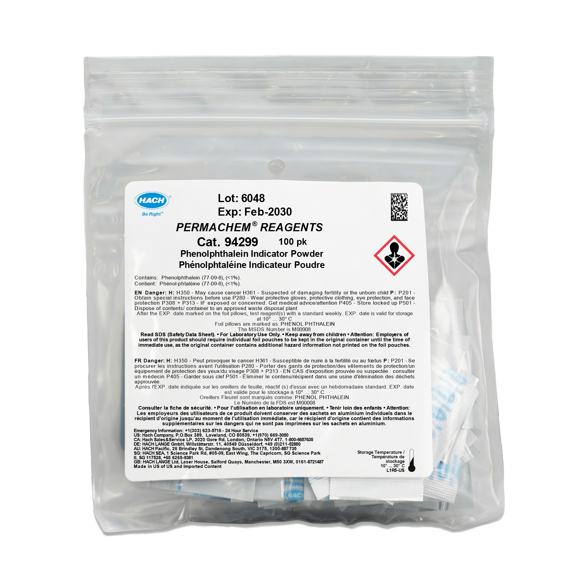 Phenolphthalein Indicator Powder Pillows, pk/100
