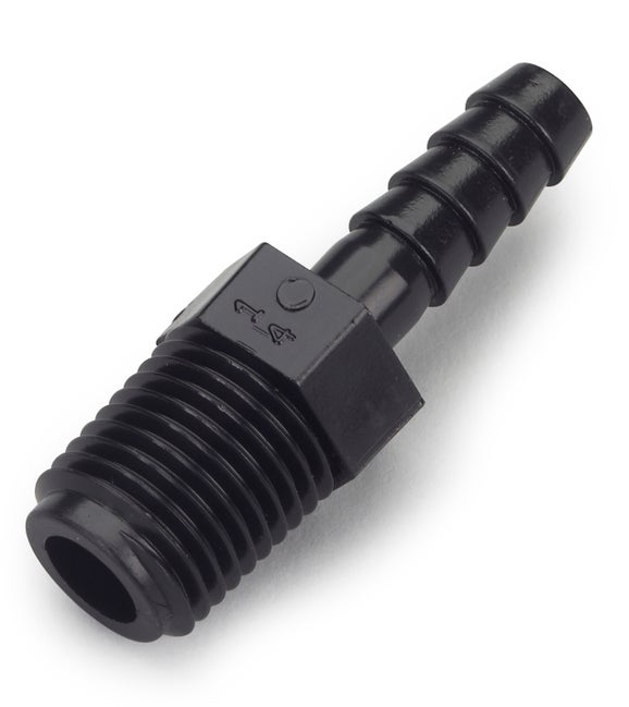 Male Connector, Black, 1/4 Inch Tube, 1/4 Inch NPT, Polyethylene