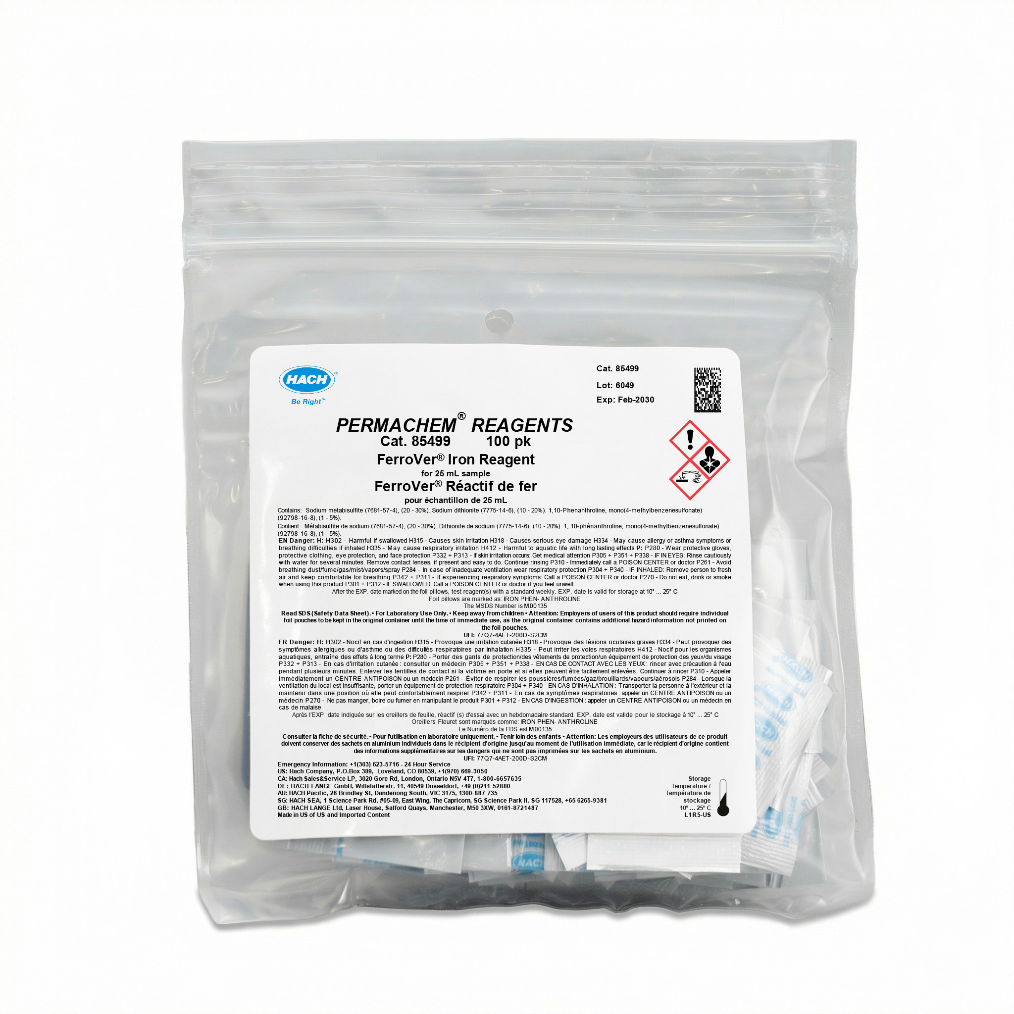 FerroVer® Iron Reagent Powder Pillows, 25 mL, pk/100