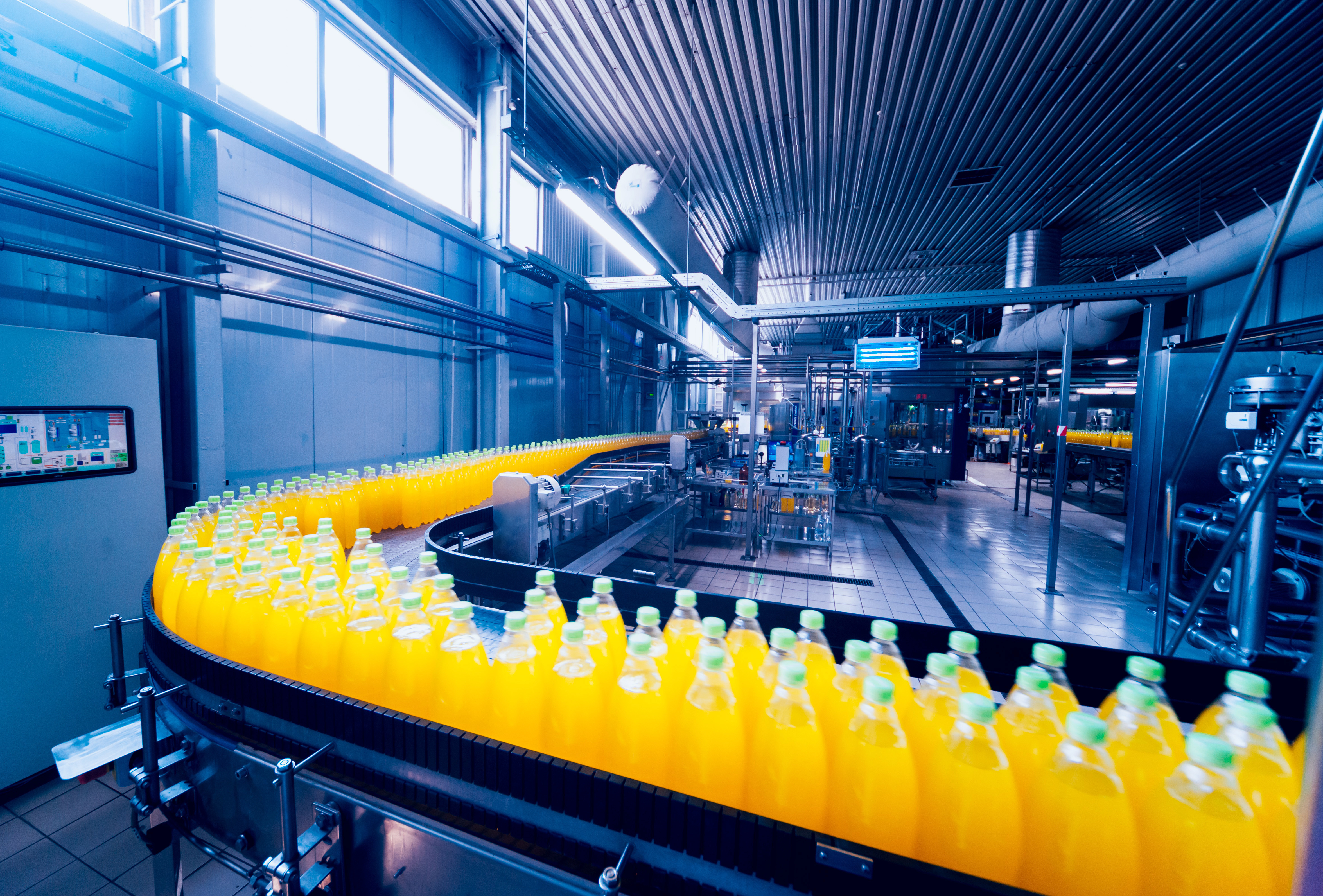 A picture of a beverage industry production line
