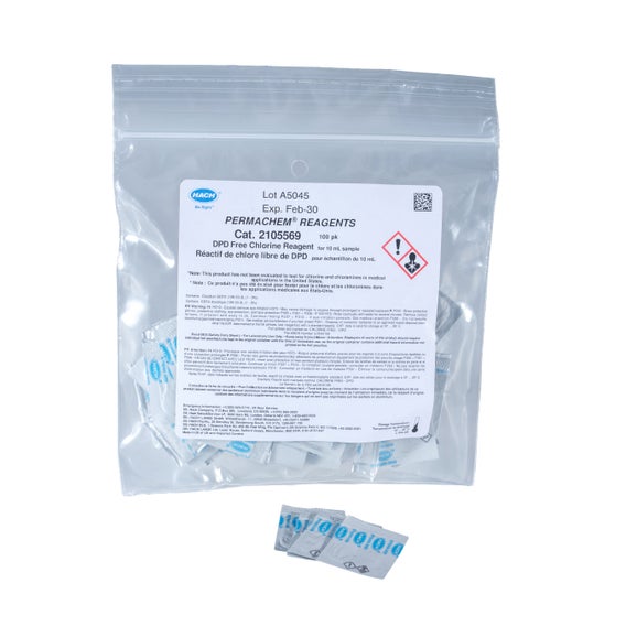 Free Chlorine DPD Reagent Powder Pillows, 10 mL, pk/100