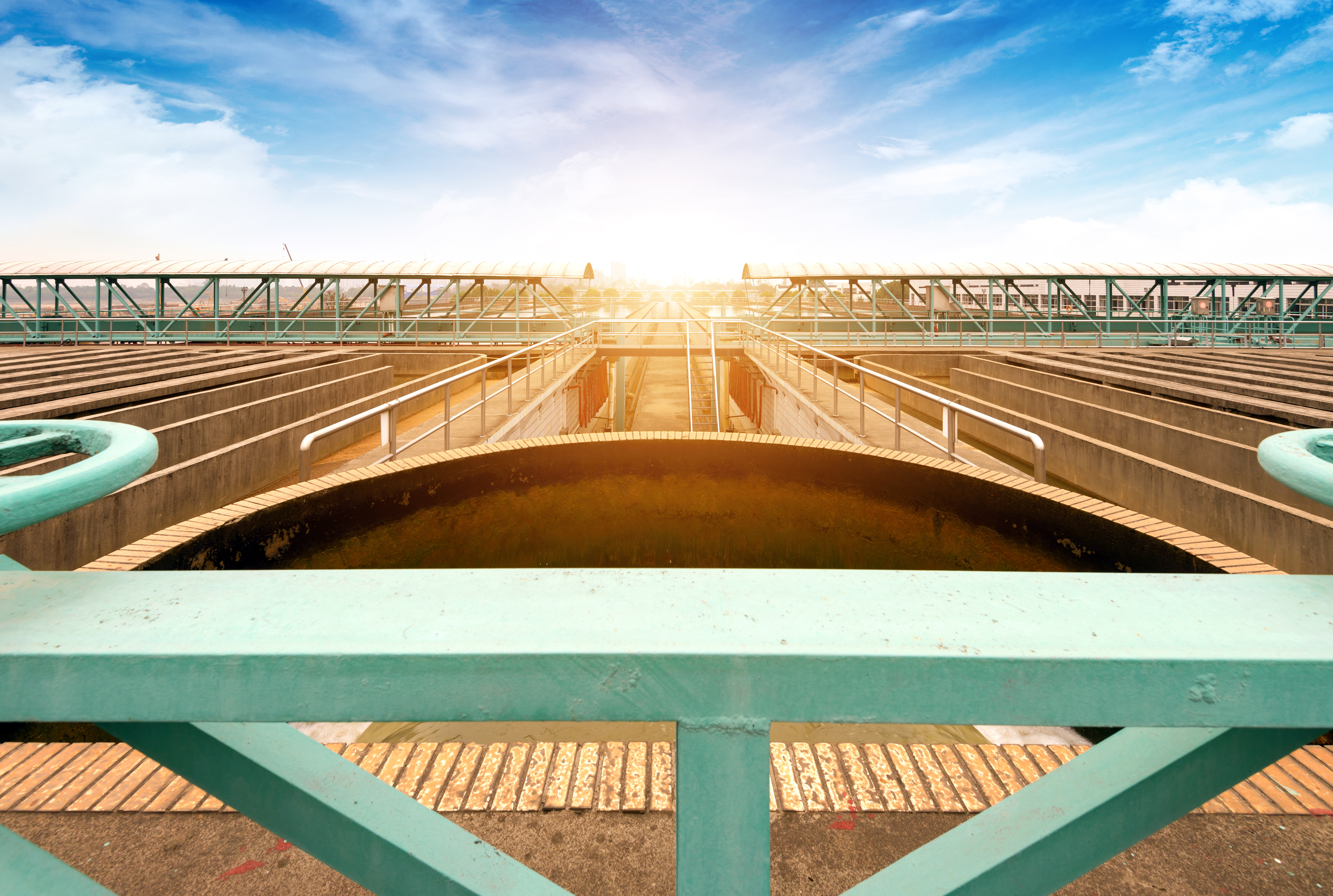 Water treatment plant at sunrise
