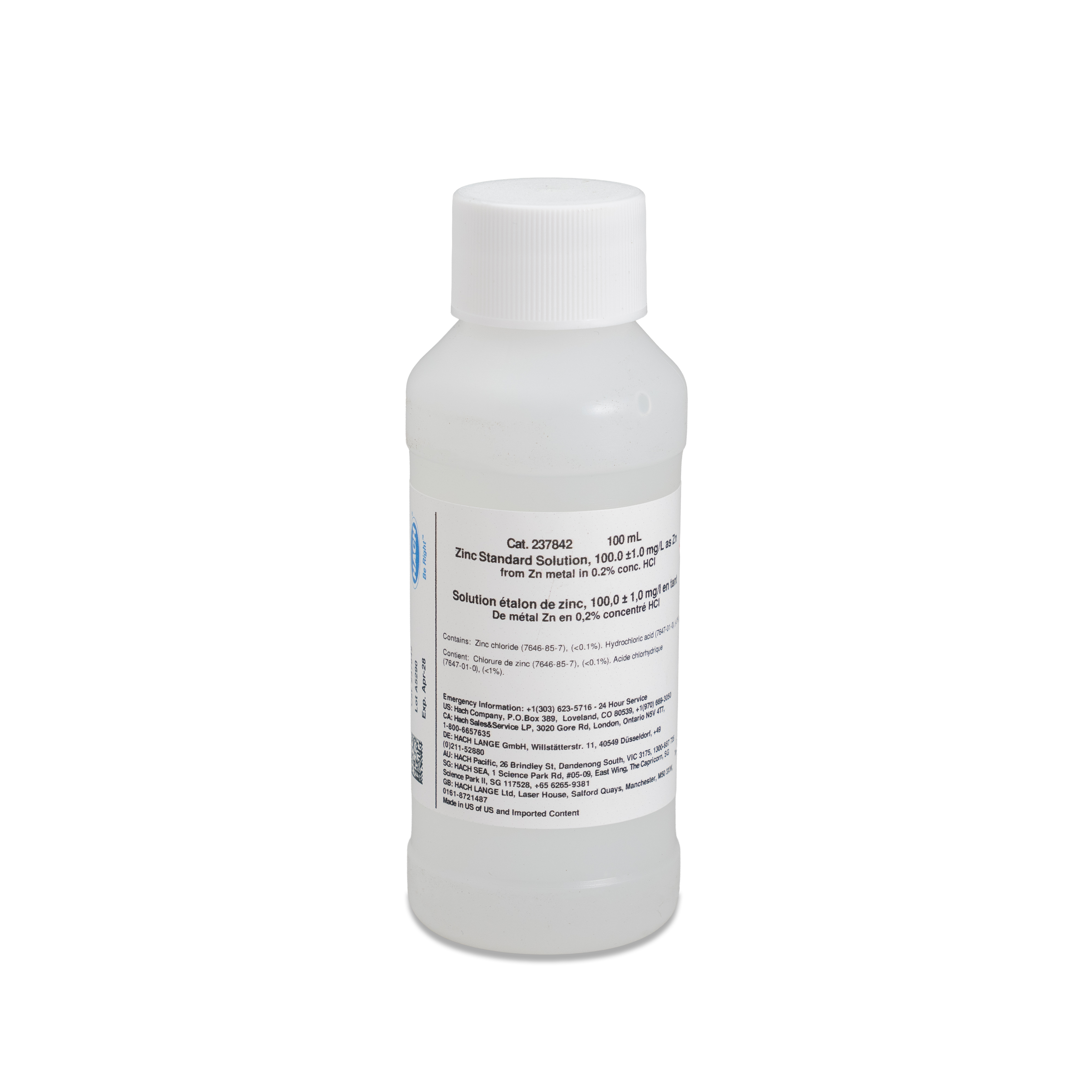 Zinc Standard Solution, 100 mg/L as Zn (NIST), 100 mL | Hach