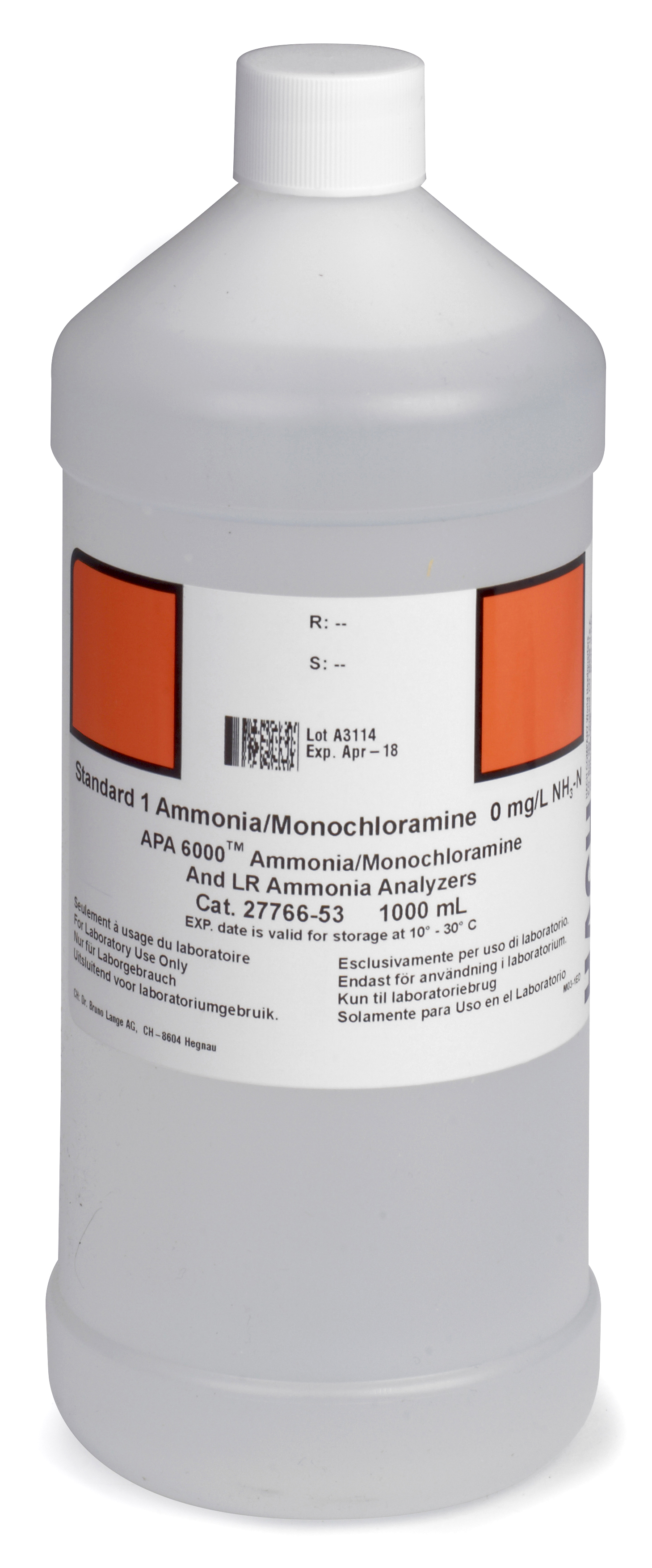 APA6000 Ammonia/Monochloramine, Standard 1, 0 mg/L NH3, 1 L | Hach