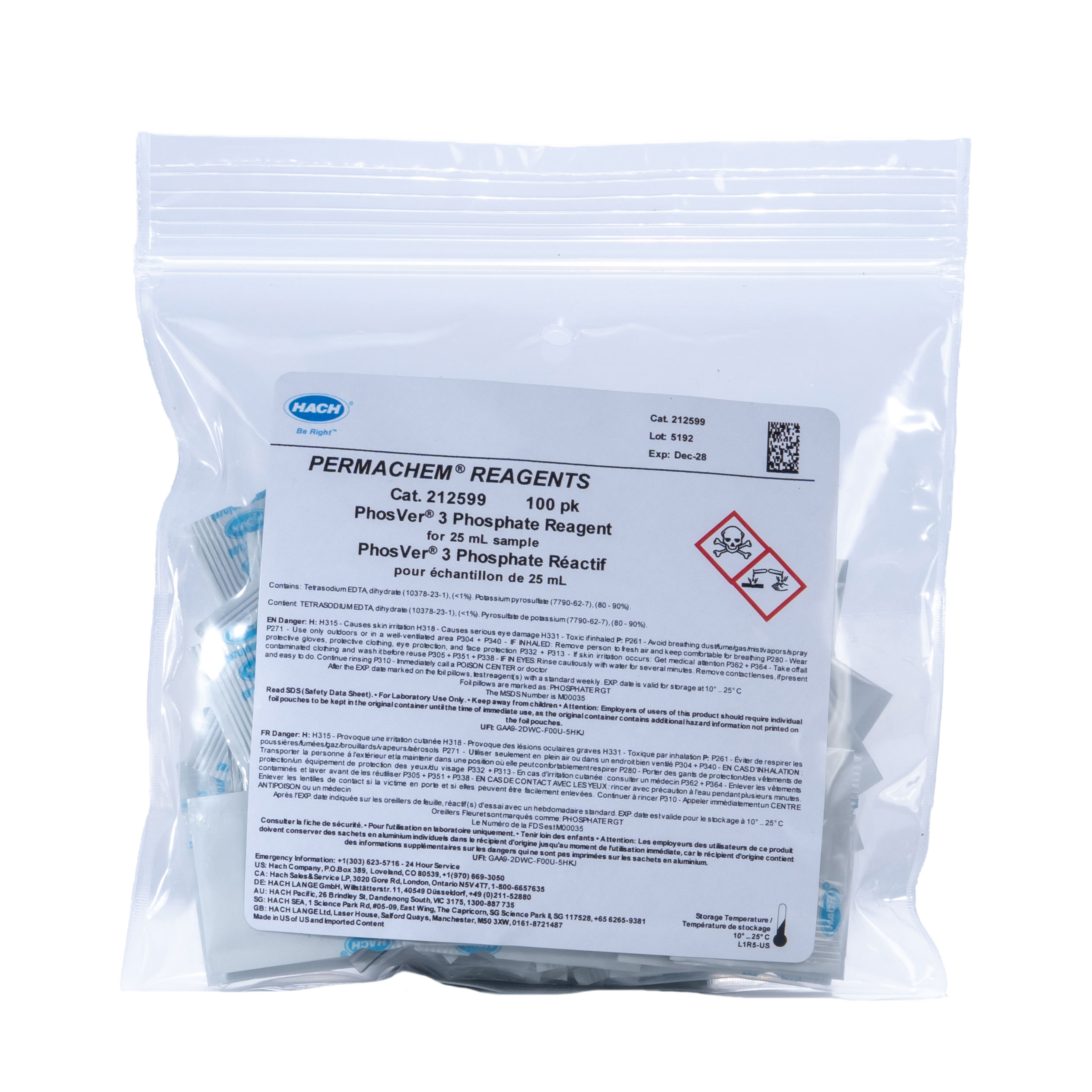 siro　904545 PhosVer® 3 Phosphate Reagent Powder Pillows, 25 mL, pk/100 | Hach