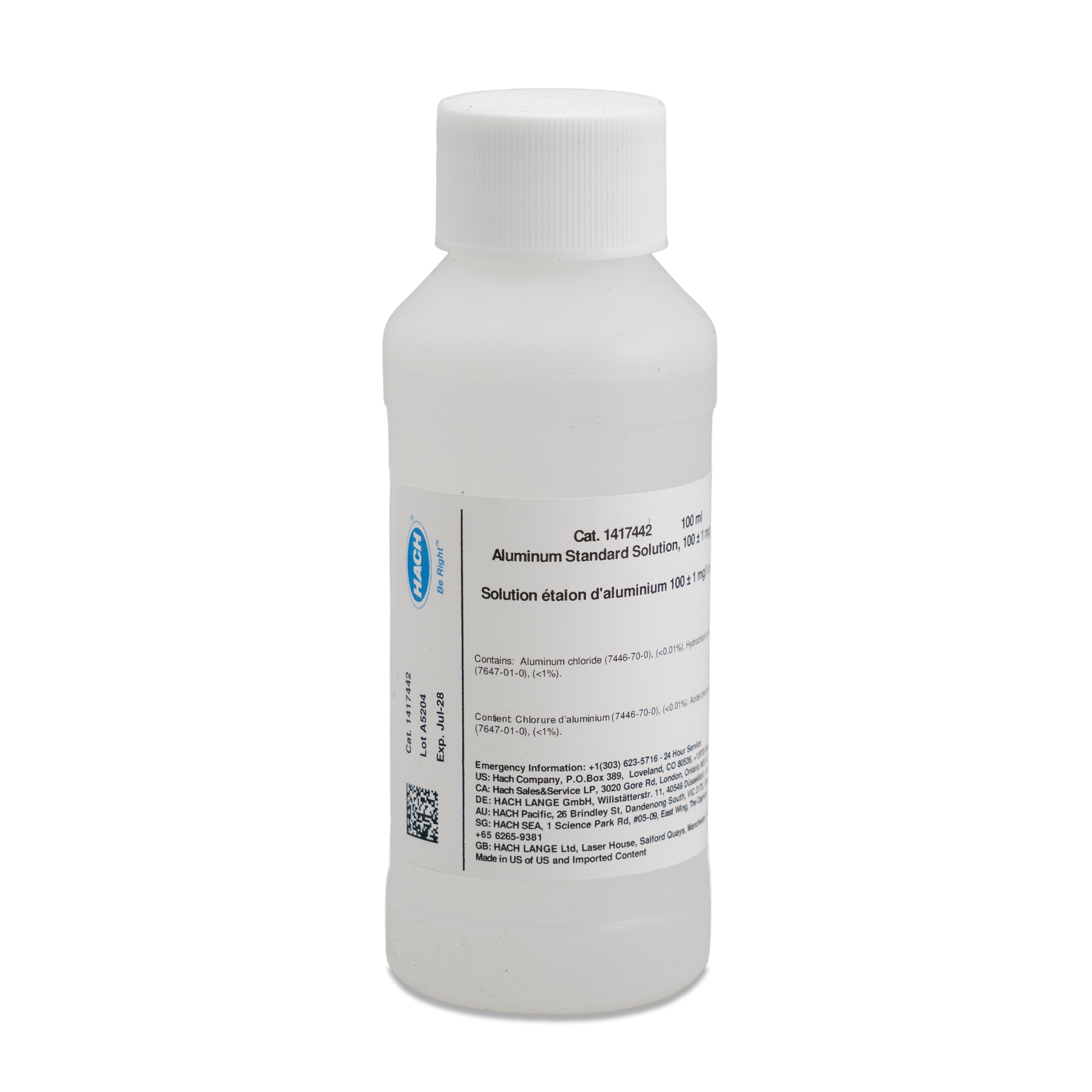 Aluminum Standard Solution, 100 mg/L as Al (NIST), 100 mL | Hach