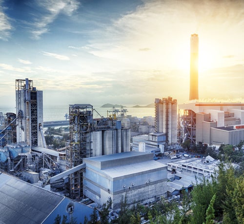 Glow light of petrochemical industry at sunset
