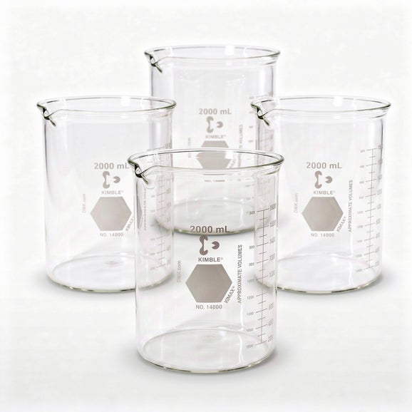 Beaker, Griffin, Low Form, Glass, 2000 mL, 4/pk