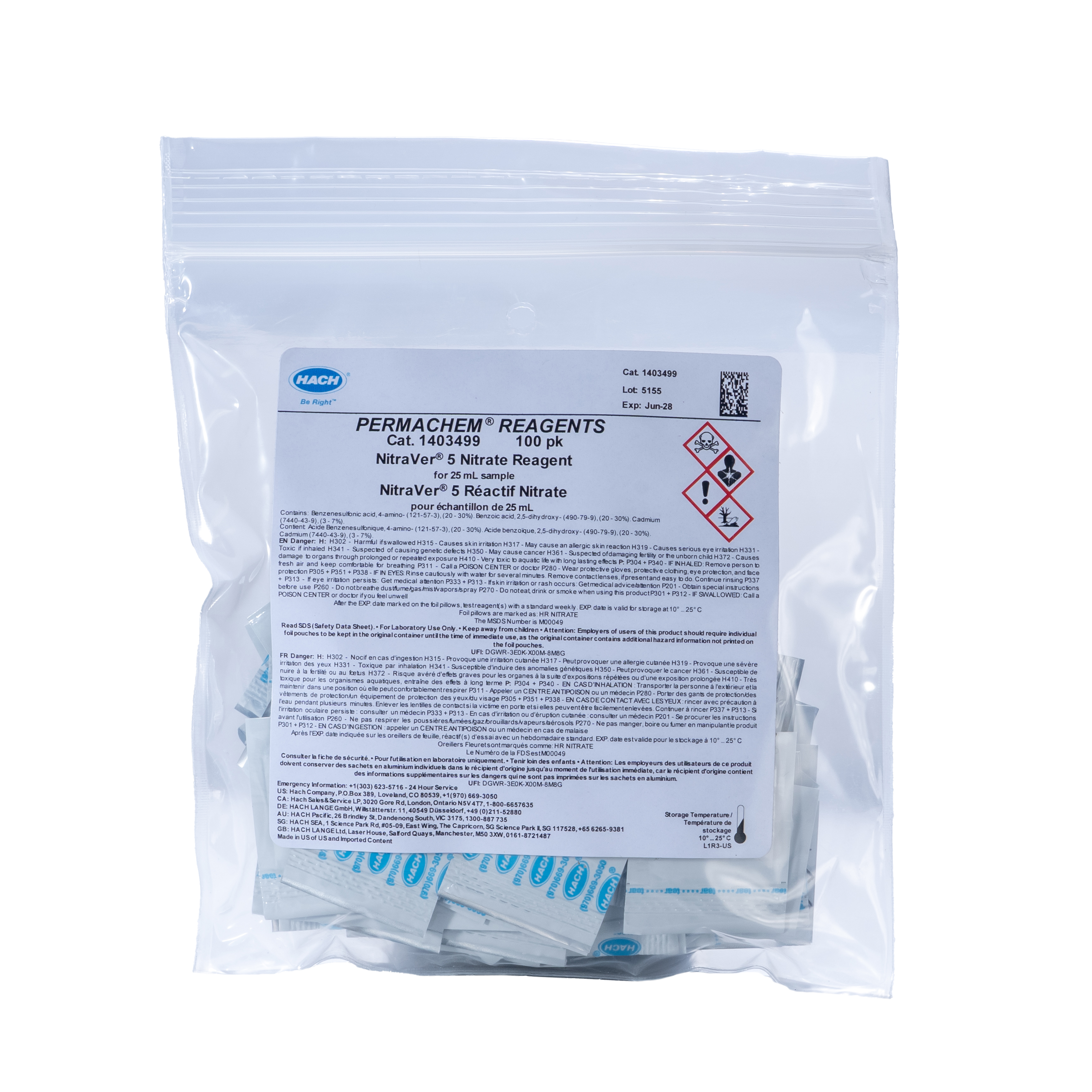 NitraVer® 5 Nitrate Reagent Powder Pillows, 25 mL, pk/100 | Hach