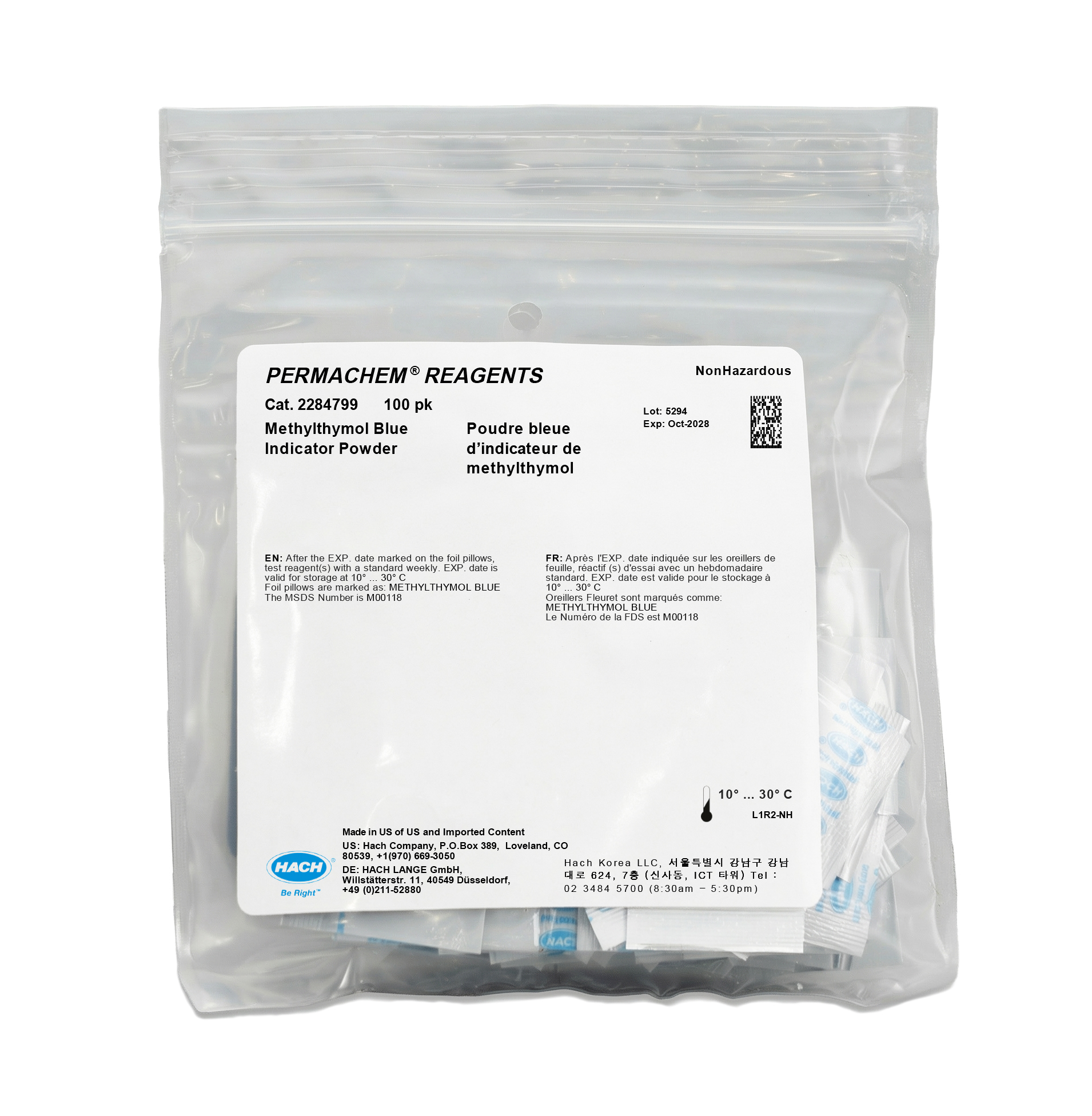 Methylthymol Blue Indicator Powder Pillows, pk/100