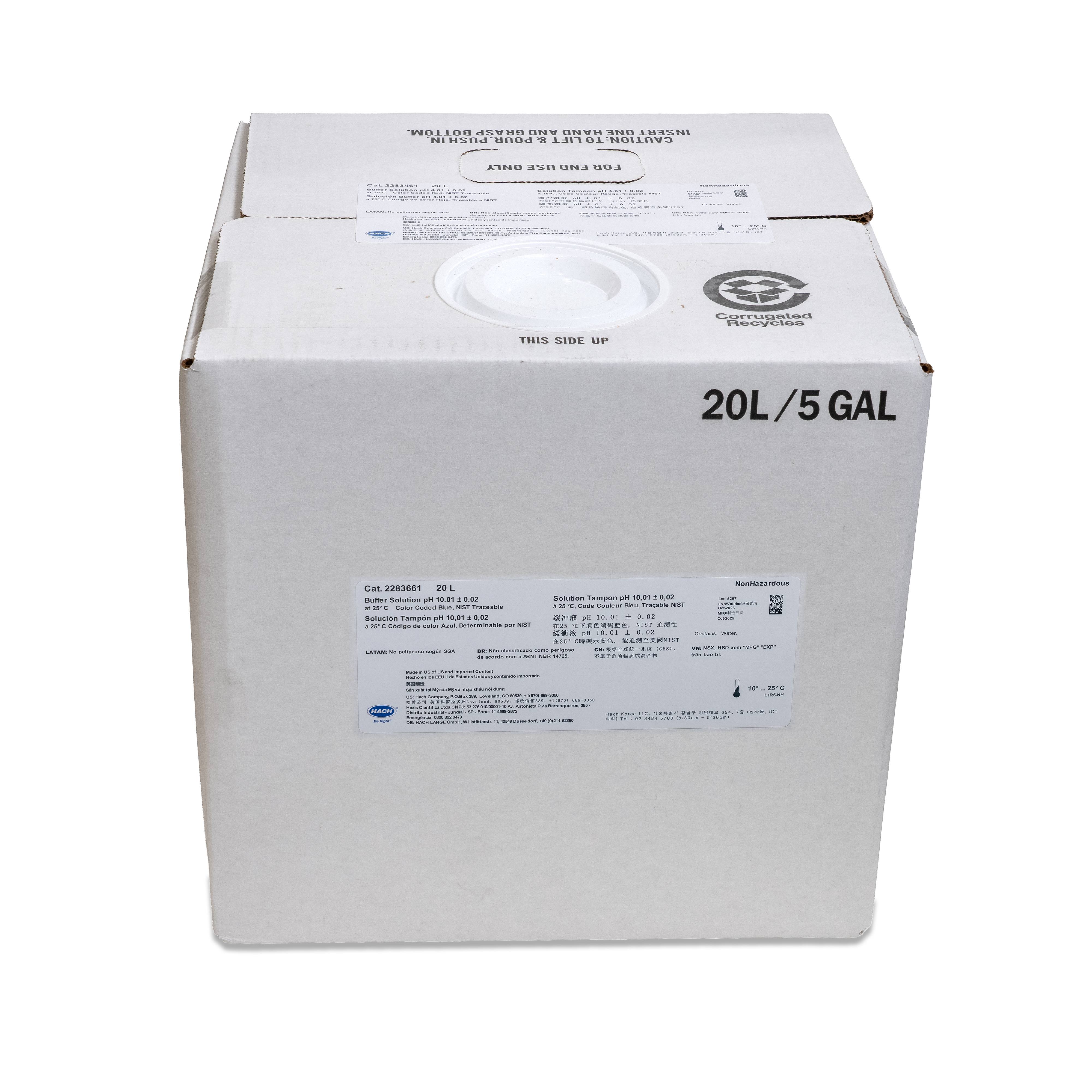 Buffer Solution, pH 4.01, Color-coded Red, 20 L | Hach