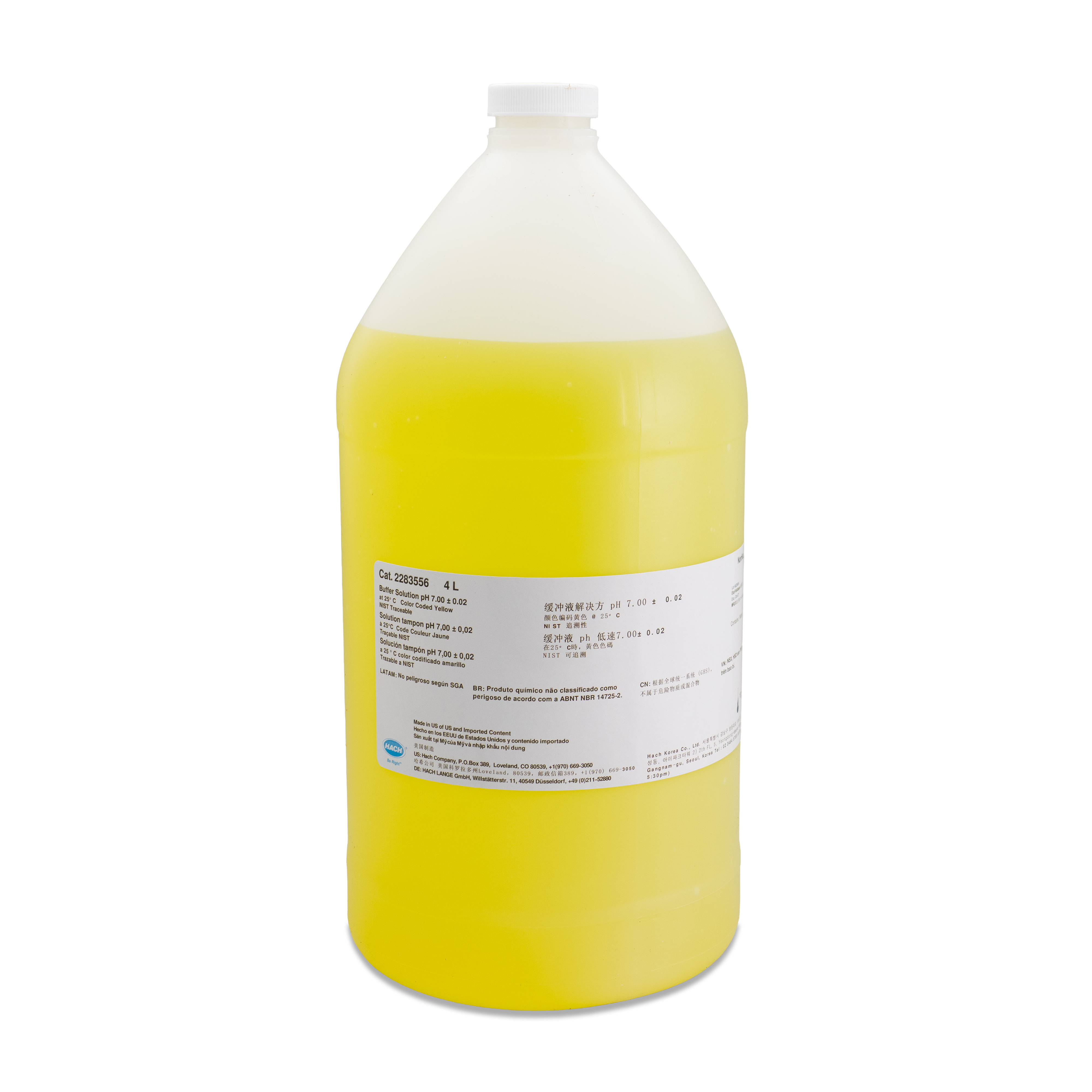 Buffer Solution, pH 7.00, Color-coded Yellow, 4L | Hach
