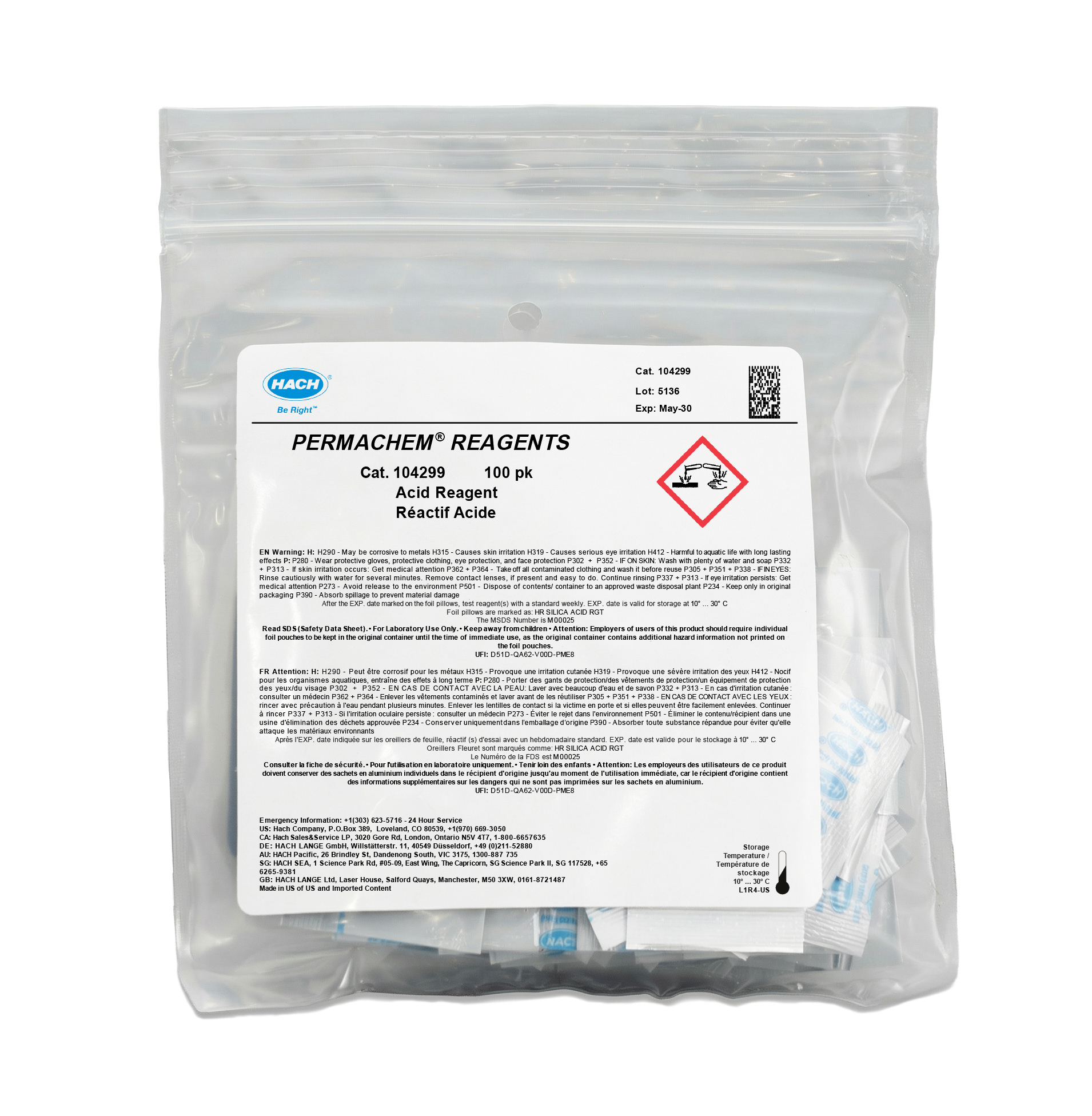 Acid Reagent Powder Pillows, 25 mL, pk/100