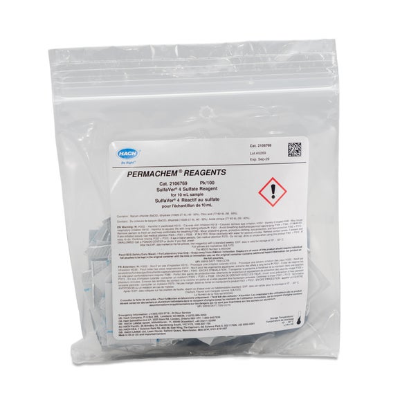 SulfaVer 4 Sulfate Reagent Powder Pillows, 2-70 mg/L, 10 mL sample, pk/100
