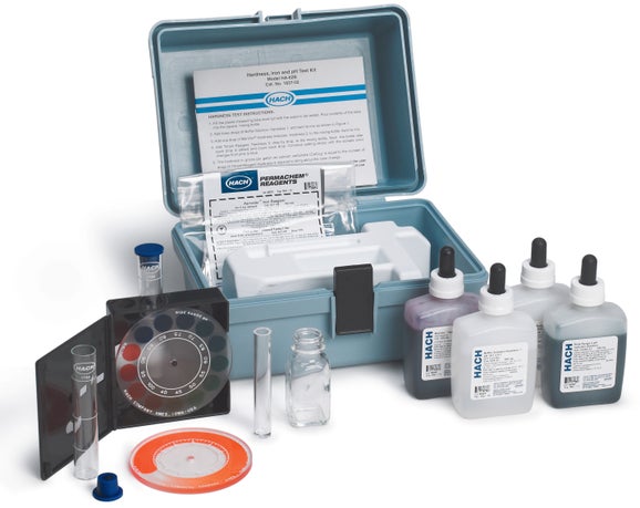 Hardness, iron, and pH test kit, model HA-62B