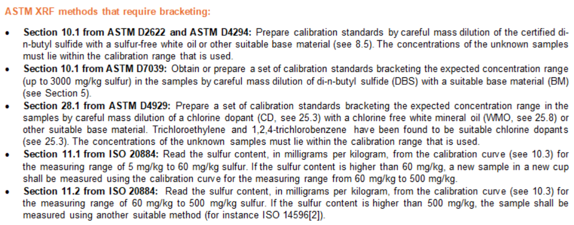 ASTM XRF Methods that require bracketing
